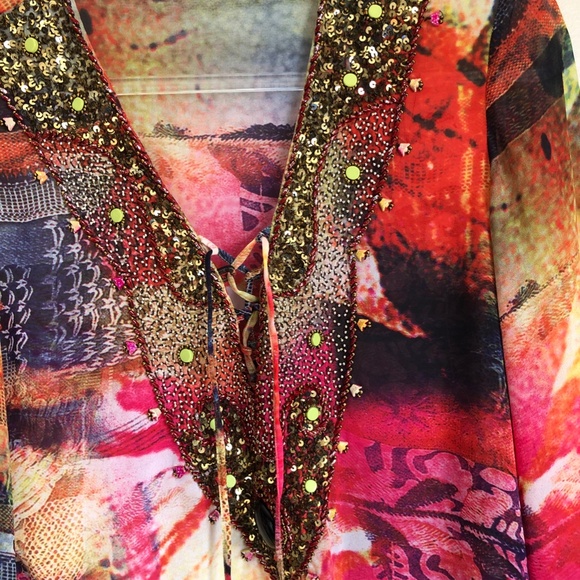 Bedazzled Chiffon Tunic Cover Up Size Large - Picture 2 of 6